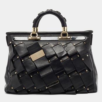 范思哲女包是什么牌子, [二手商品] Versace | Versace Black Patent And Leather Vanitas Shopping Tote商品图片 9折, 满1件减$100, 满减
