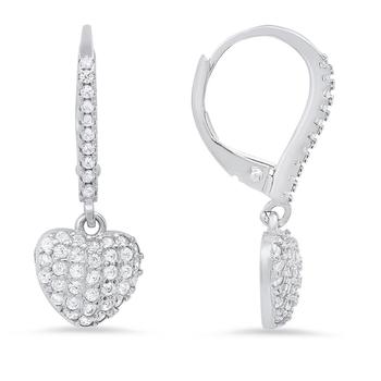 商品Kylie Harper | Sterling Silver Pave Heart Cubic Zirconia  CZ Dangle Leverback Earrings,商家Jomashop,价格¥285图片