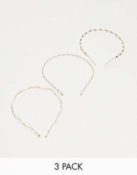 ASOS | ASOS DESIGN pack of 3 headbands in gold tone商品图片,