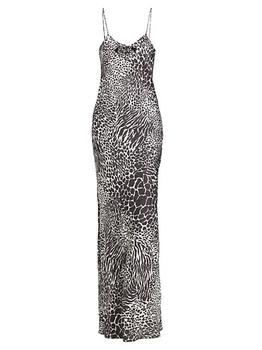 商品Rodarte | Black And White Zebra Printed Silk Jacquard Bias Gown Length Slip With Silk Flower Detail,商家Saks Fifth Avenue,价格¥7961图片