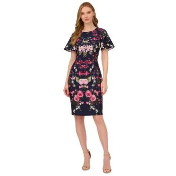 Adrianna Papell | Women's Floral-Print Elbow-Sleeve Crepe Dress 