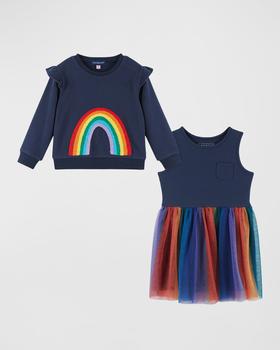 Andy & Evan | Girl's Sweatshirt W/ Combo Dress Set, Size 2-6X商品图片,