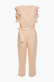 maje正品, Maje | Piruize cropped cold-shoulder crepe de chine and stretch-twill jumpsuit商品图片 4折
