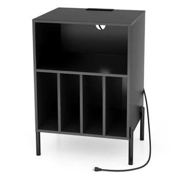 Hivvago | Record Player Stand with Record Storage Shelf and Charging Station-Black,商家Premium Outlets,价格¥766