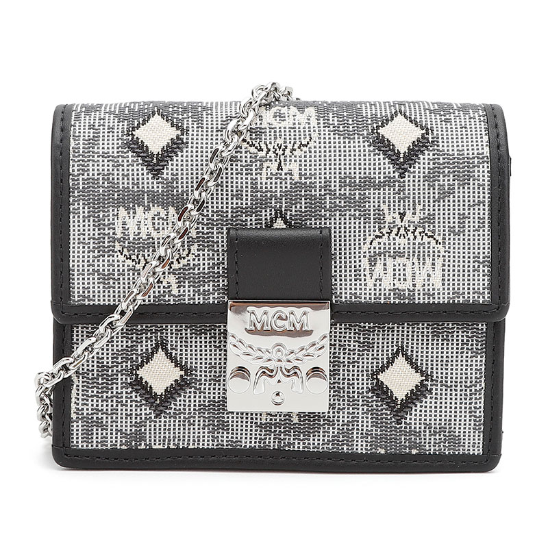gancini单肩包, MCM | MCM钱包奢侈品 女士黑灰色织物配牛皮革复古提花印花迷你单肩斜挎链条包钱包 MYLBATQ01EG001商品图片 5折×额外8折, 包邮包税, 额外八折