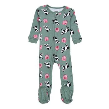 Kids Footed Cotton Pajamas Cow Green