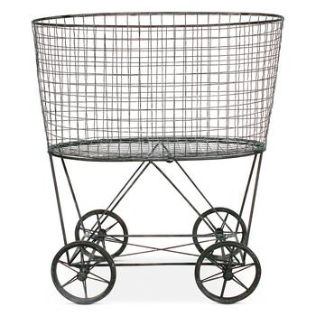 商品Vintage Metal Wheeled Laundry Basket图片