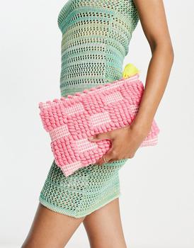 推荐River Island bobble effect tassel clutch bag in pink商品