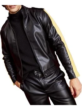 推荐Mens Faux Leather Striped Motorcycle Jacket商品