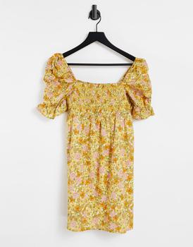 product & Other Stories organic cotton floral printed smock mini dress in multi image