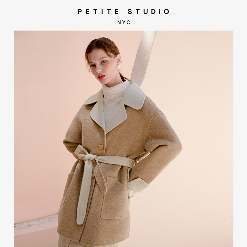 Petite Studio NYC | Edie驼米跳色法式简约两面穿中长款羊毛外套 | Edie Reversible Wool Coat - Camel & Ivory商品图片,额外7折, 包邮包税, 额外七折