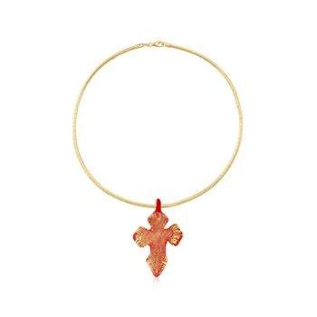 Ross-Simons | Ross-Simons Italian Red Murano Glass With Gold Foil Cross Pendant Necklace in 18kt Gold Over Sterling,商家Premium Outlets,价格¥731
