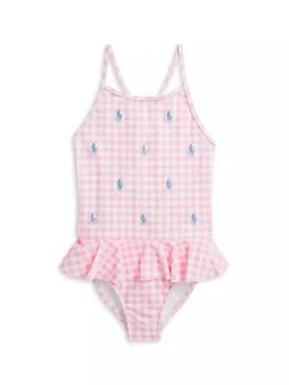 Ralph Lauren | Little Girl's Gingham Pony Ruffle-Trim One-Piece Swimsuit 独家减免邮费