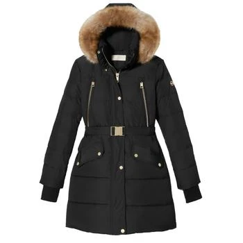 推荐Women's Belted Faux Fur 3/4 Length Puffer Coat In Black商品