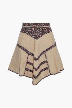 推荐Marta paneled linen and floral-print silk crepe de chine mini skirt商品