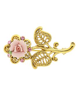 商品1928 Jewelry | Pink Crystal and Porcelain Rose Brooch,商家Lord & Taylor,价格¥276图片