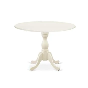 East West Furniture | DMT-LWH-TP Round Wood Table Linen White Color Drops Leave Table Top Surface and Asian Wood Dining Table Pedestal Legs -Linen White Finish,商家Premium Outlets,价格¥1669