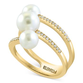 商品EFFY® Cultured Freshwater Pearl (6 - 8-1/2mm) & Diamond (1/4 ct. t.w.) Wrap Ring in 14k Gold图片