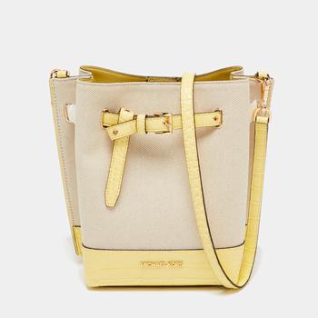 推荐Michael Kors Beige/Yellow Canvas and Leather Small Emilia Bucket Bag商品