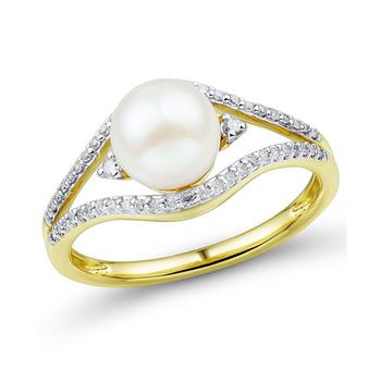 商品Cultured Freshwater Pearl (7mm) & Diamond (1/6 ct. t.w.) Ring in 14k Gold图片