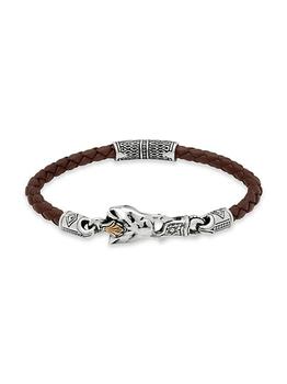 商品Perseus Sterling Silver & Bronze Woven Leather Tiger Bracelet图片