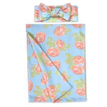 商品Baby Girls Soft Floral Swaddle Wrap Blanket with Matching Headband, 2 Piece Set图片