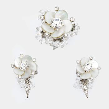 [二手商品] Dior | Dior Crystal Beaded Flower Silver Tone Metal Clip On Earrings and Cocktail Ring Set商品图片,7.3折, 满1件减$100, 满减