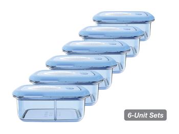 商品Minimal Silicone Food Storage Container with Divider Set of 6 - 900 ml - Blue图片