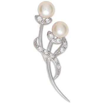 Macy's | Cultured Freshwater Pearl (7-7-1/2mm) & Cubic Zirconia Flower Bud Inspired Pin in Sterling Silver,商家Macy's,价格¥2045
