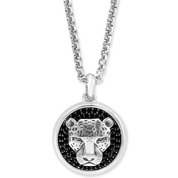 Effy | EFFY® Men's Black Spinel Panther 22" Pendant Necklace in Sterling Silver商品图片,2.3折