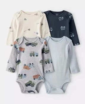 Carter's | Baby Boys Construction-Print Long-Sleeve Bodysuits, 4 Pack,商家Macy's,价格¥96