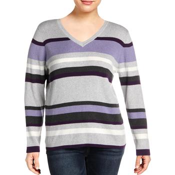 Karen Scott | Karen Scott Womens Striped Ribbed Pullover Sweater商品图片,3.6折×额外9折, 额外九折