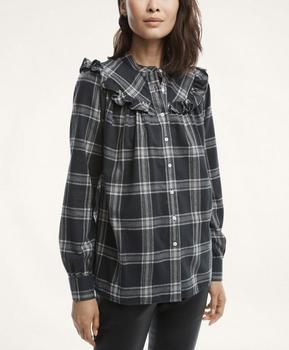 Cotton Blend Ruffle Tartan Popover Shirt