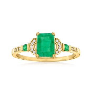 商品Canaria Emerald Ring With Diamond Accents in 10kt Yellow Gold图片