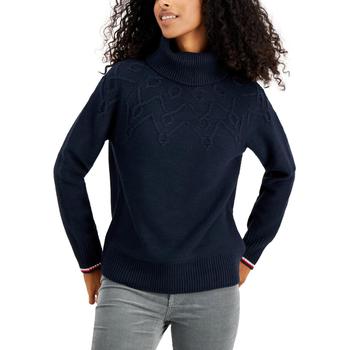 推荐Tommy Hilfiger Womens Cable Knit Ribbed Trim Turtleneck Sweater商品