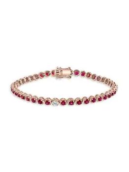 商品Effy | 14K Rose Gold, Ruby & Diamond Tennis Bracelet,商家Saks OFF 5TH,价格¥18098图片