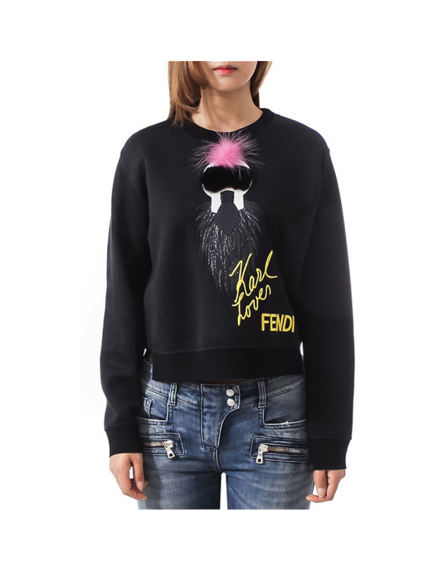 芬迪女装真假, Fendi | FENDI 女士黑色棉质圆领卫衣 FS6641-6B8-F0GME商品图片 独家减免邮费