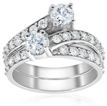 Pompeii3 | 2ct Diamond Forever Two Stone Solitaire Engagement Ring Wedding Set White Gold,商家Premium Outlets,价格¥11256