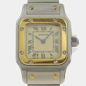 [二手商品] Cartier | Cartier Silver 18k Yellow Gold And Stainless Steel Santos Galbee 1567 Women's Wristwatch 24 mm商品图片,