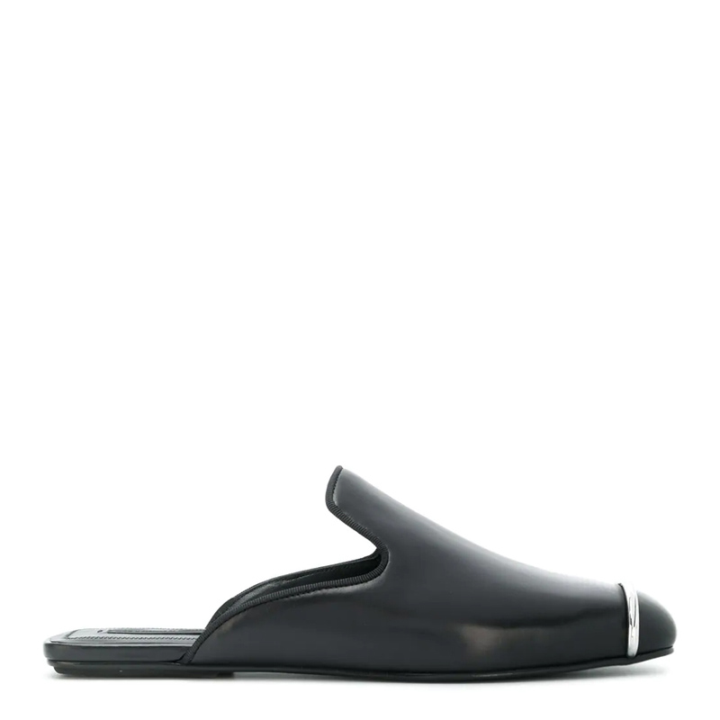 亚历山大王鞋, Alexander Wang | Alexander Wang 女士黑色金属条包脚平底拖鞋 3099F0080L-001商品图片 独家减免邮费