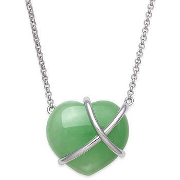 商品Dyed Jade Heart Crisscross Pendant Necklace in Sterling Silver, 17-1/2" + 2" extender图片