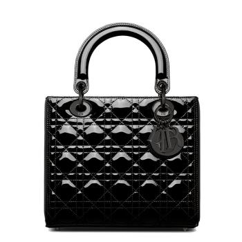 迪奥手提包, Dior | 【预售3-7天】DIOR/迪奥 2021秋冬 LADY DIOR系列 女士中号黑色亮漆藤格纹小牛皮拉链单肩手提戴妃包M0565NWDD_M900商品图片 7.9折, 包邮包税