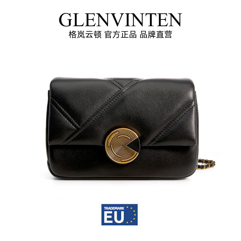 GLENVINTEN | 格岚云顿头层牛皮菱格小金链条小方包2022年秋冬新款经典轻奢复古OL风单肩包商品图片,额外9折, 满$50减$5, 包邮包税, 满减, 额外九折