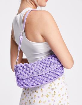 asos包, ASOS | ASOS DESIGN 90s shoulder bag with flap in lilac bobble knit商品图片 5折
