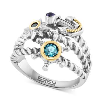 商品EFFY® Multi-Gemstone Nautical Statement Ring (1/3 ct. t.w.) in Sterling Silver & 18k Gold-Plate图片