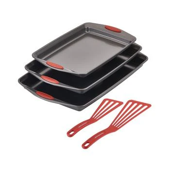 Rachael Ray | Nonstick Bakeware Cookie Pan Set, 5-Pc., Gray with Red Silicone Grips,商家Macy's,价格¥350