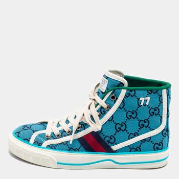古驰高帮鞋, [二手商品] Gucci | Gucci Blue GG Canvas Tennis High Top Sneakers Size 36.5商品图片 9.2折, 满1件减$100, 满减