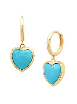 商品14K Yellow Gold & Turquoise Framed Heart Drop Earrings图片