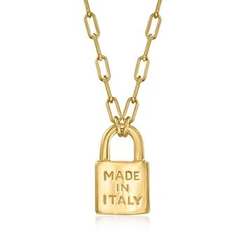 Ross-Simons | Ross-Simons Italian 18kt Gold Over Sterling "Made in Italy" Lock Pendant Paper Clip Link Necklace 6.5折, 独家减免邮费