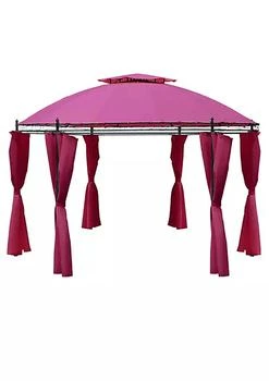 Outsunny | 11’ Steel Outdoor Patio Gazebo Canopy with Romantic Round Design and Included Side Curtains Wine Red,商家Belk,价格¥2465